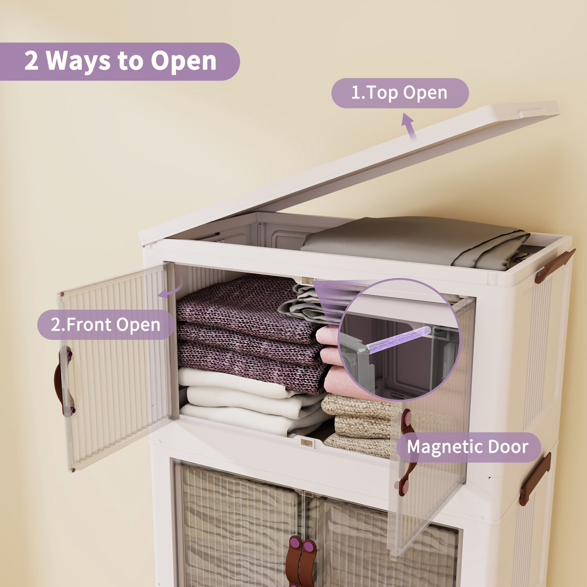 Storage Bins With Lids-Stackable Plastic Storage Bins on Wheels, Closet Organizers and Storage,Collapsible Storage Cabinet with Doors for Office Garage Kitchen Under Stairs,Larger 5Tier